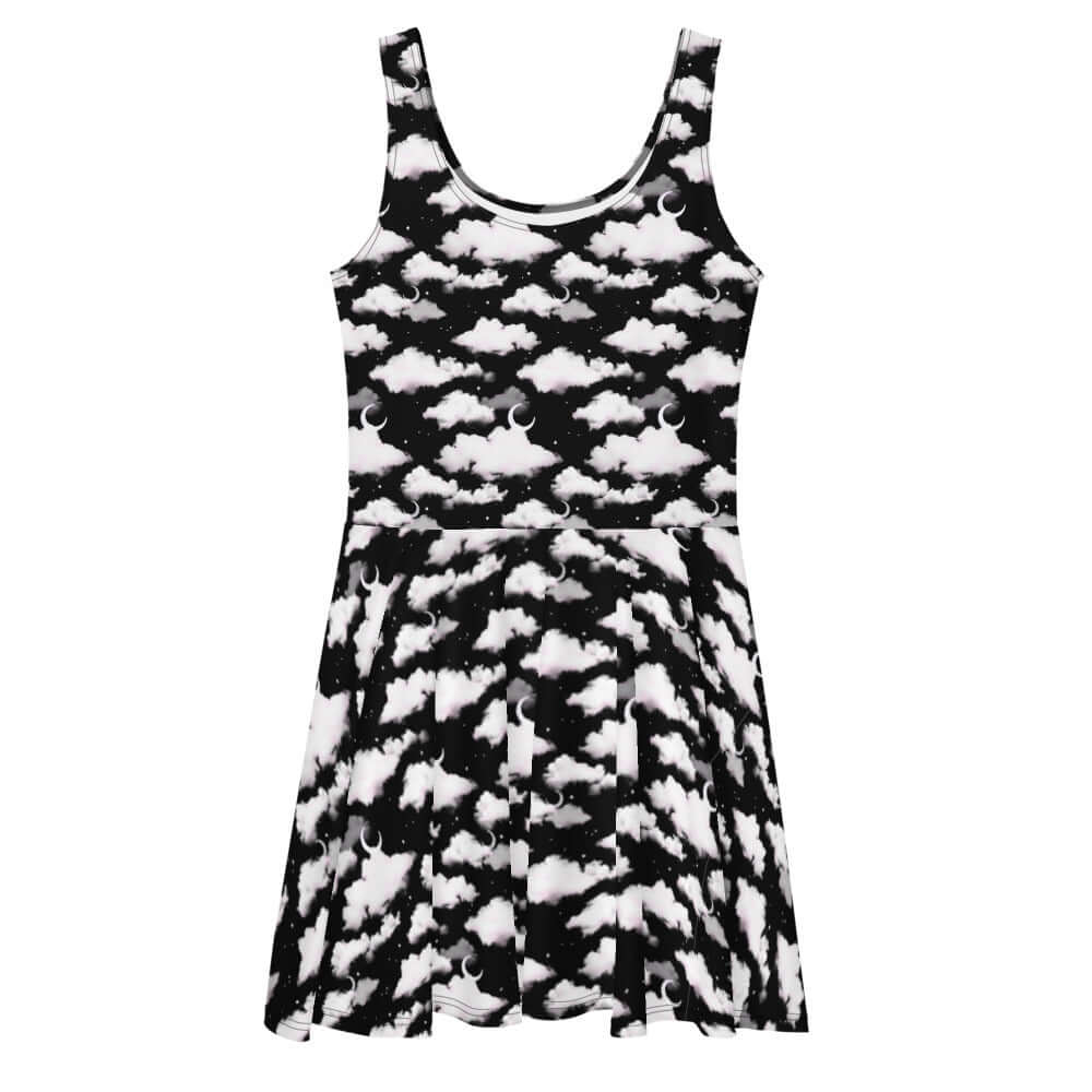 Stylish Cloudy Sky Skater Dress featuring a dreamy cloud pattern, perfect for adding elegance to any outfit.