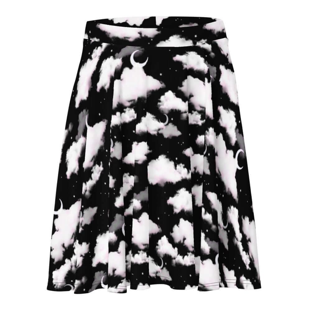 Stylish Cloudy Sky Skater Skirt featuring a dreamy cloud design, perfect for any body type and versatile occasions.