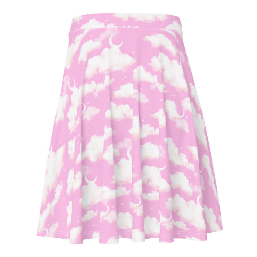 Cloudy Sky Skater Skirt featuring a dreamy pink cloud pattern, perfect for a flattering, stylish look.