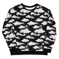 Dreamy Cloudy Sky Sweatshirt featuring a black base with soft clouds, perfect for stylish comfort and warmth.