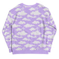 Dreamy Cloudy Sky Sweatshirt in ethereal purple, featuring soft brushed fleece and unique cloud patterns.