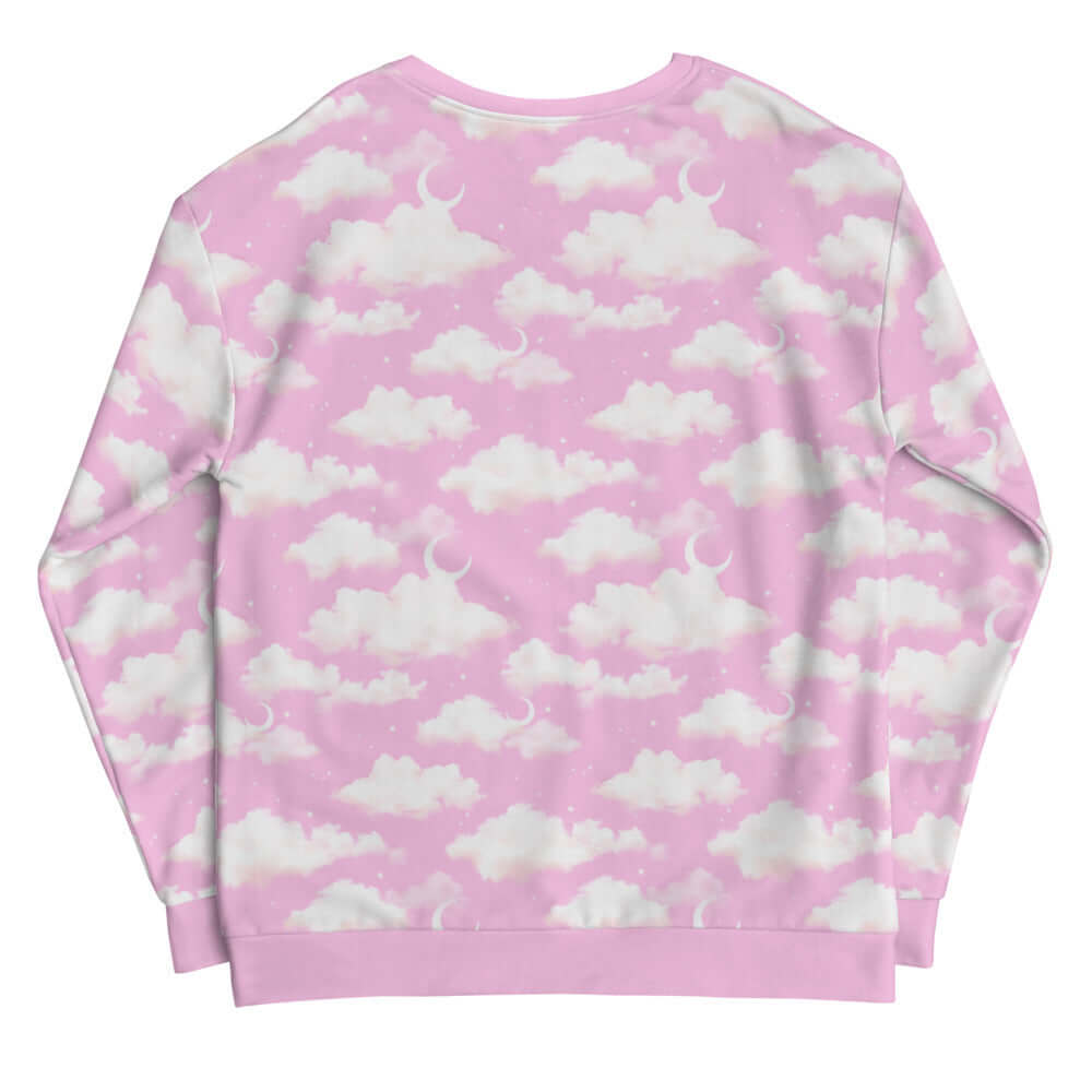 Soft pink Cloudy Sky Sweatshirt featuring dreamy clouds, perfect for cozy days and stylish looks.