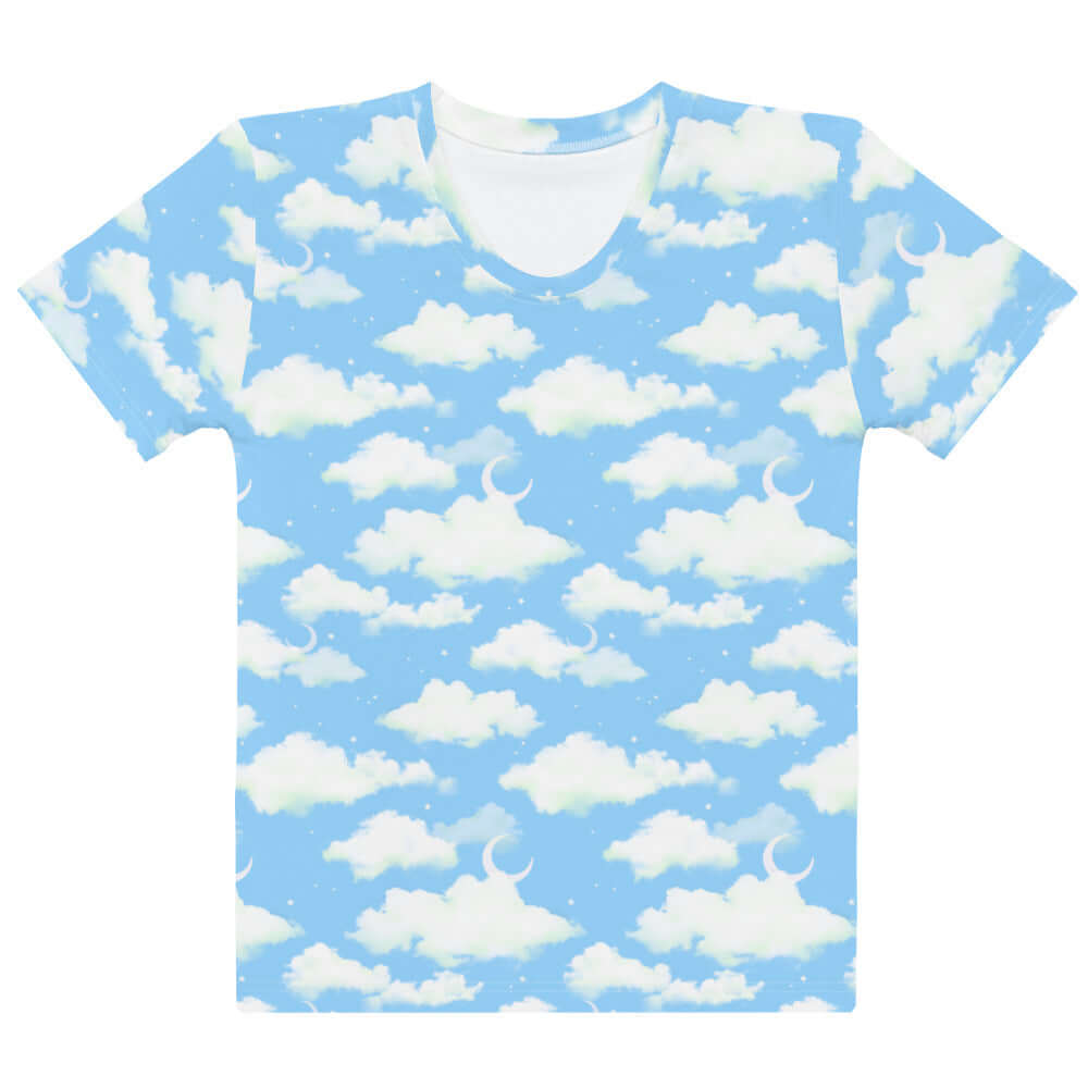 Soft and versatile Cloudy Sky T-shirt featuring a dreamy cloud pattern, perfect for any casual outfit.