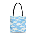 Stylish Cloudy Sky Tote Bag (Blue) featuring a versatile design with soft clouds, perfect for any outfit.