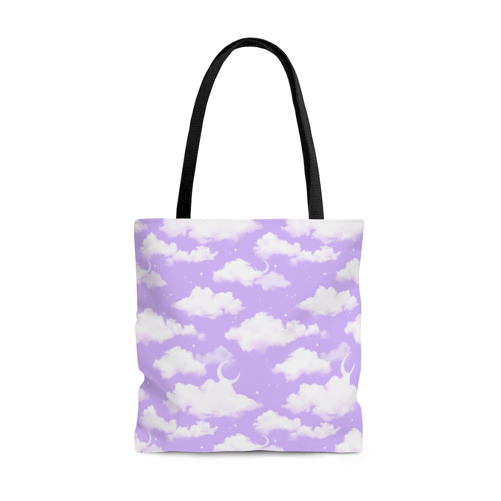 Lightweight and stylish, the Cloudy Sky Tote Bag (Lavender) features a dreamy cloud design perfect for any outfit.