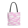 Stylish Cloudy Sky Tote Bag (Pink) featuring a soft cloud design, perfect for any outfit and versatile use.
