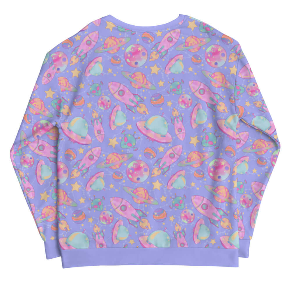 Colorful Space Sweatshirt featuring a mesmerizing cosmic print, perfect for a stylish Harajuku-inspired look.