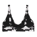 Stylish Cloudy Sky Padded Bikini Top in black with dreamy cloud design, perfect for beach days and poolside lounging.