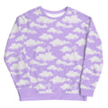 Dream in style with the Cloudy Sky Sweatshirt, featuring a whimsical purple cloud design and soft fleece interior.
