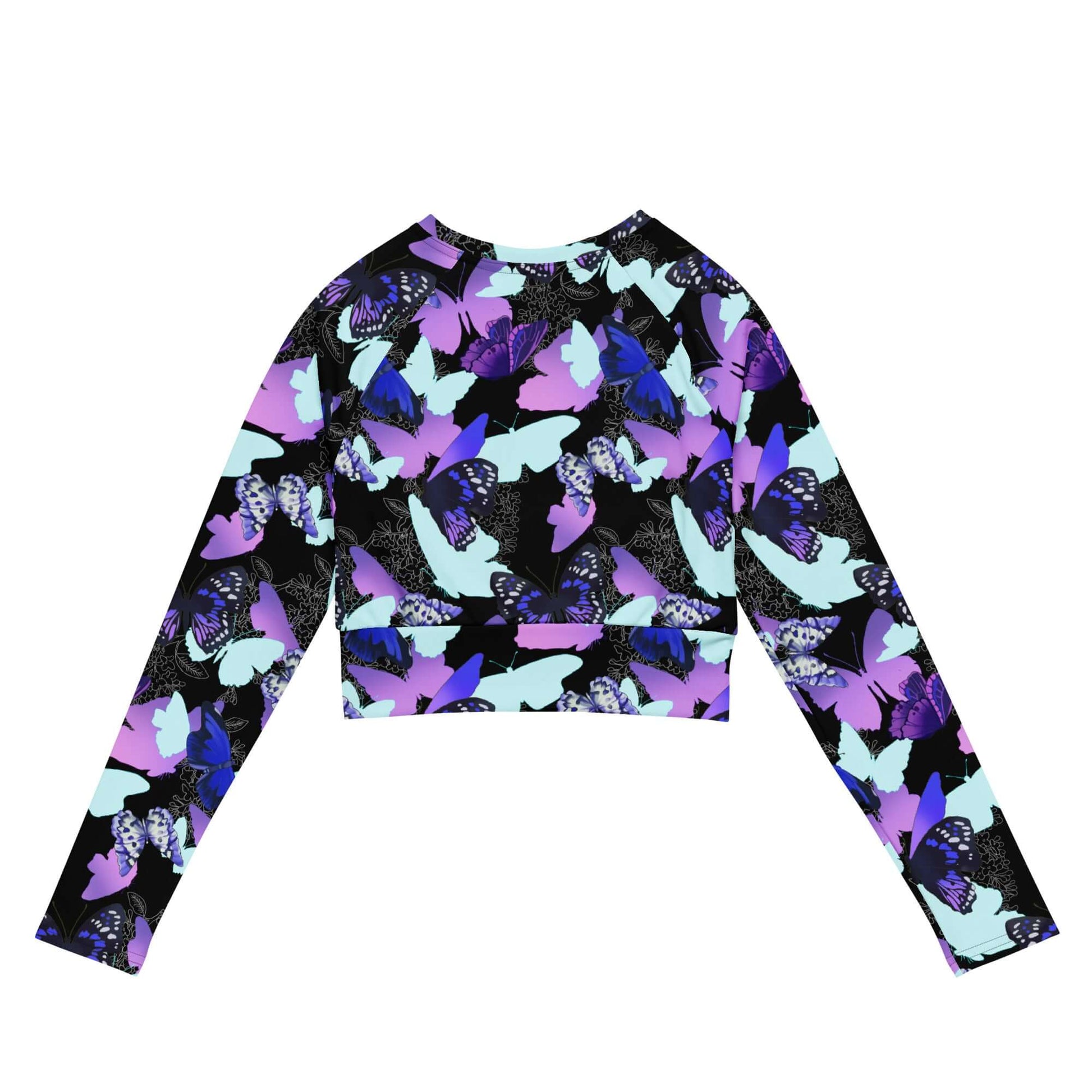Stylish Butterfly Long-sleeved Crop Top made from eco-friendly materials, perfect for athleisure and sports outfits.