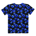 Bright blue roses on a black background create a stunning Enchanted Rose T-shirt, perfect for any occasion.