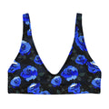 Stylish Enchanted Rose Padded Bikini Top with blue floral design, perfect for mixing and matching at the beach.