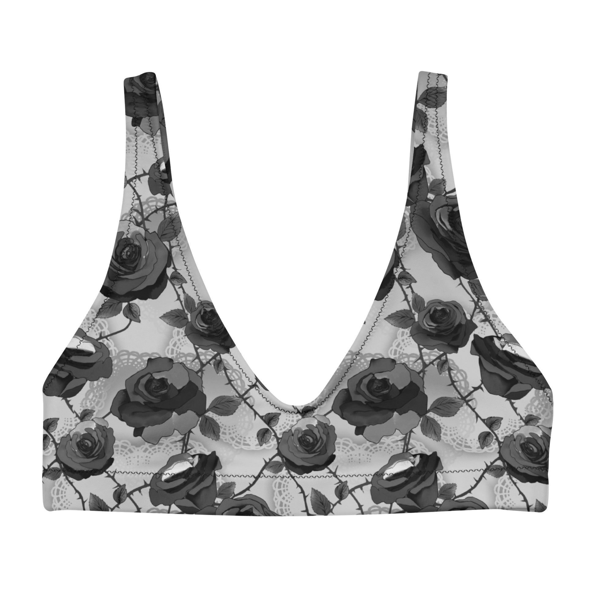 Stylish Enchanted Rose Padded Bikini Top featuring a floral design, perfect for mixing and matching at the beach.