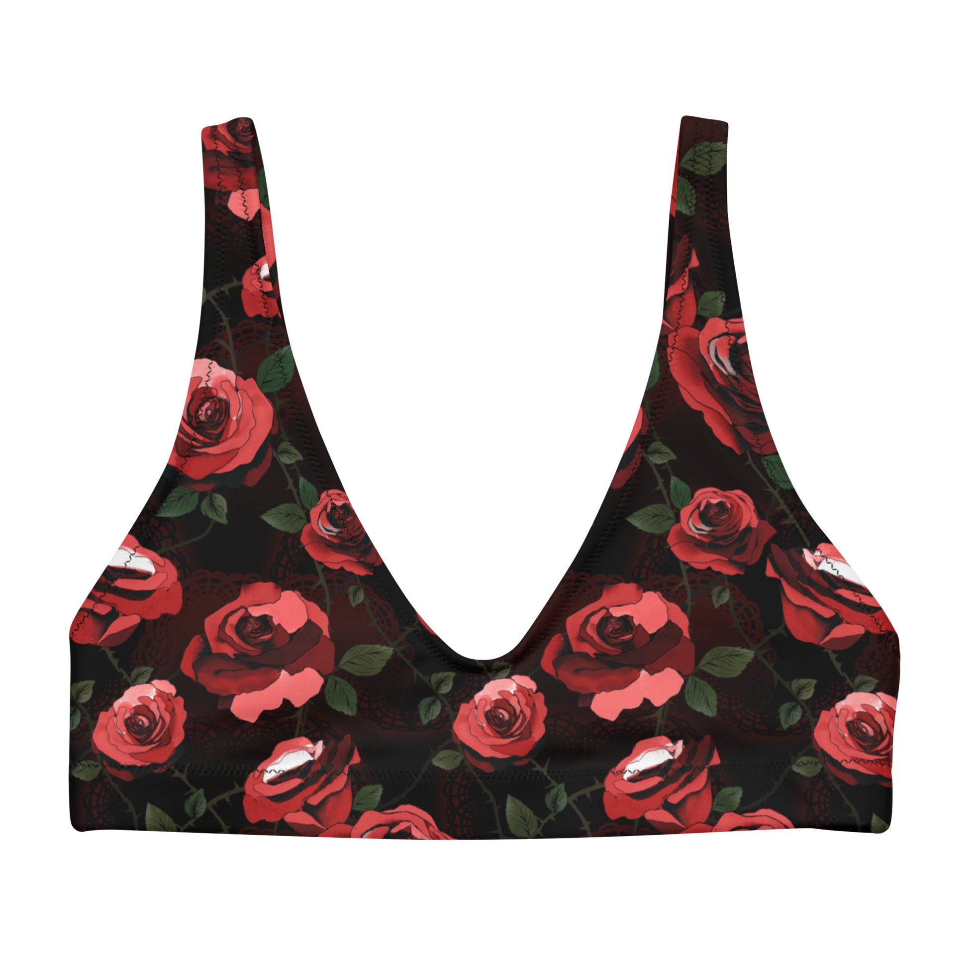 Stylish Enchanted Rose Padded Bikini Top featuring a floral design, perfect for mixing and matching at the beach.
