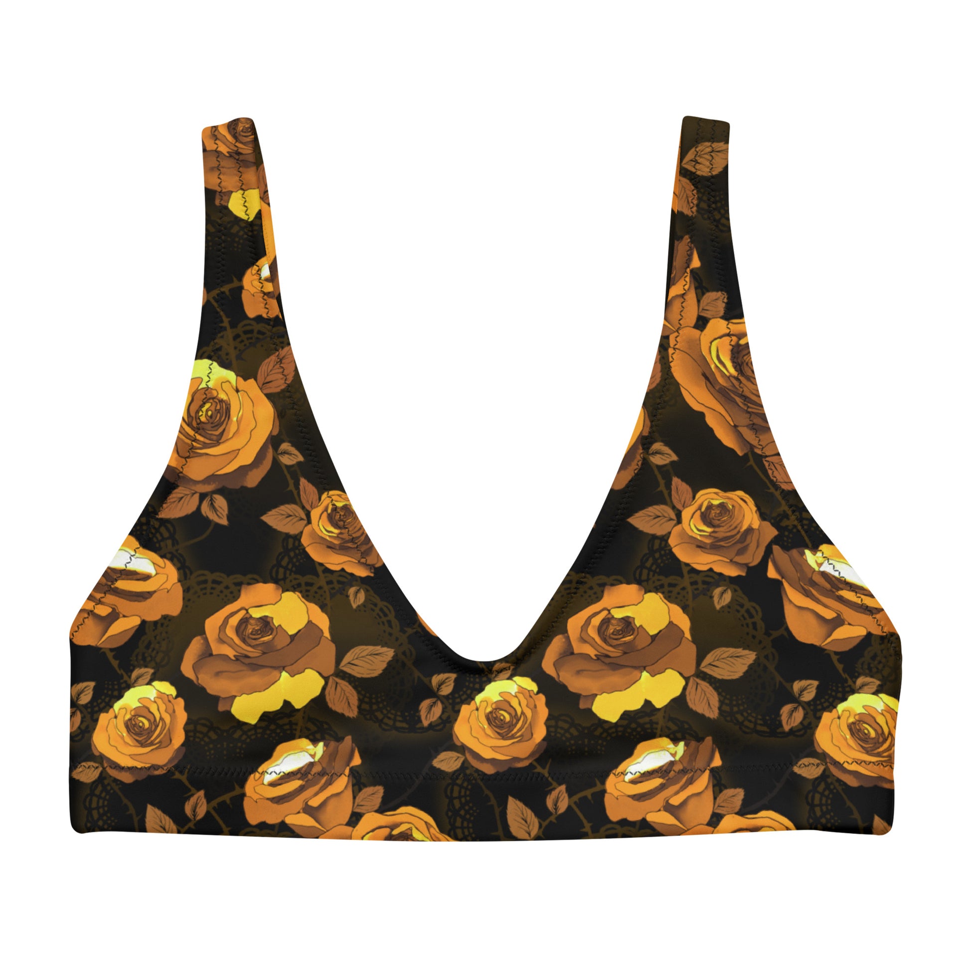 Stylish Enchanted Rose Padded Bikini Top featuring a vibrant floral design, perfect for mix-and-match beach looks.