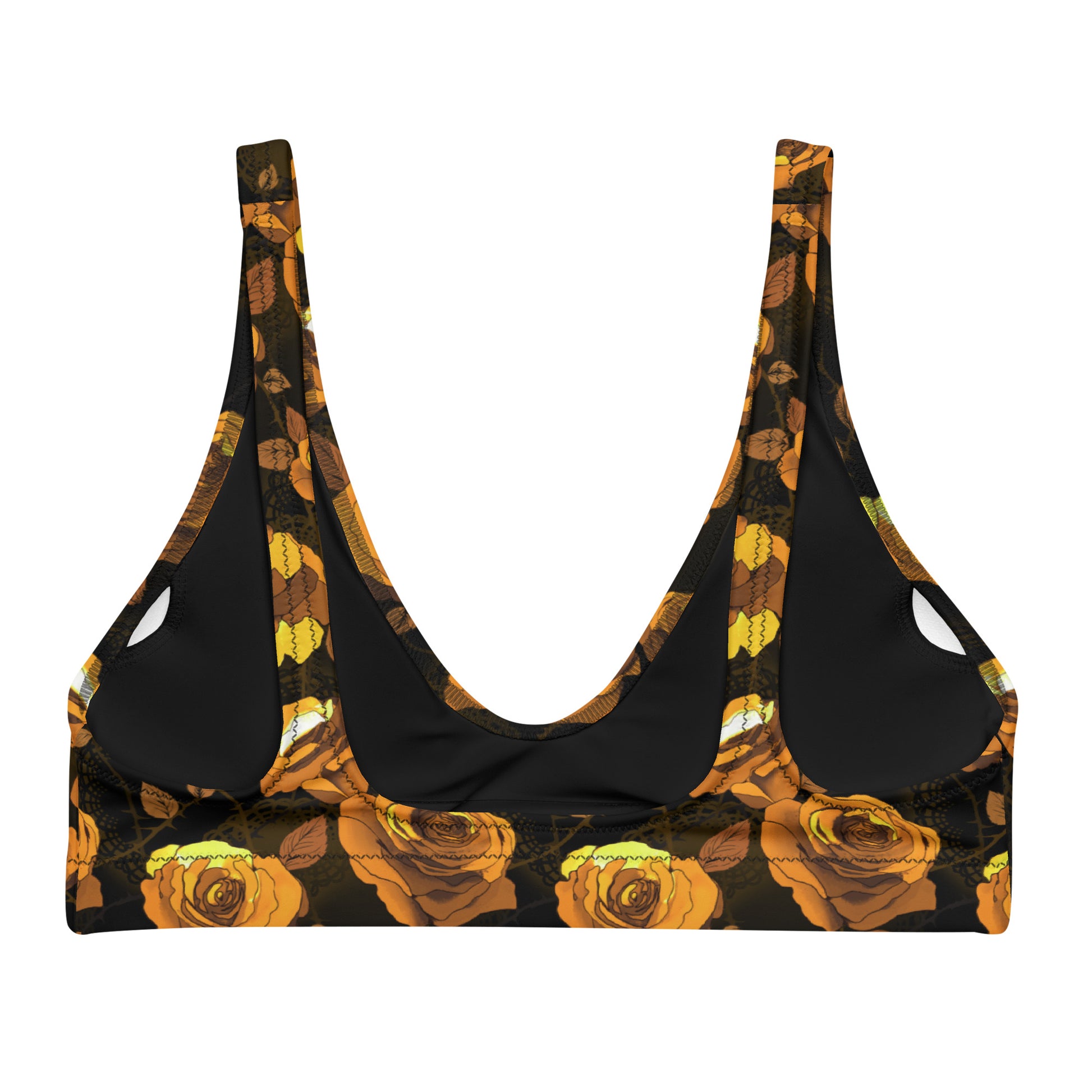 Stylish Enchanted Rose Padded Bikini Top featuring a floral design, perfect for beach days and mix-and-match versatility.