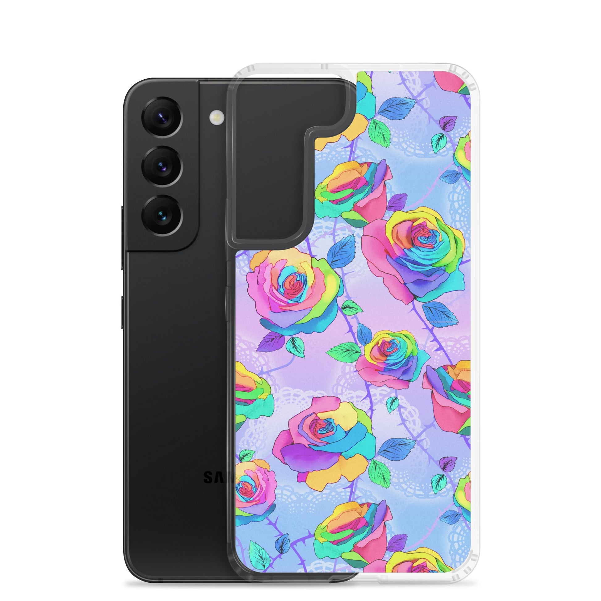 Enchanted Rose Samsung® Clear Case showcases vibrant rose design and offers durable protection for your phone.