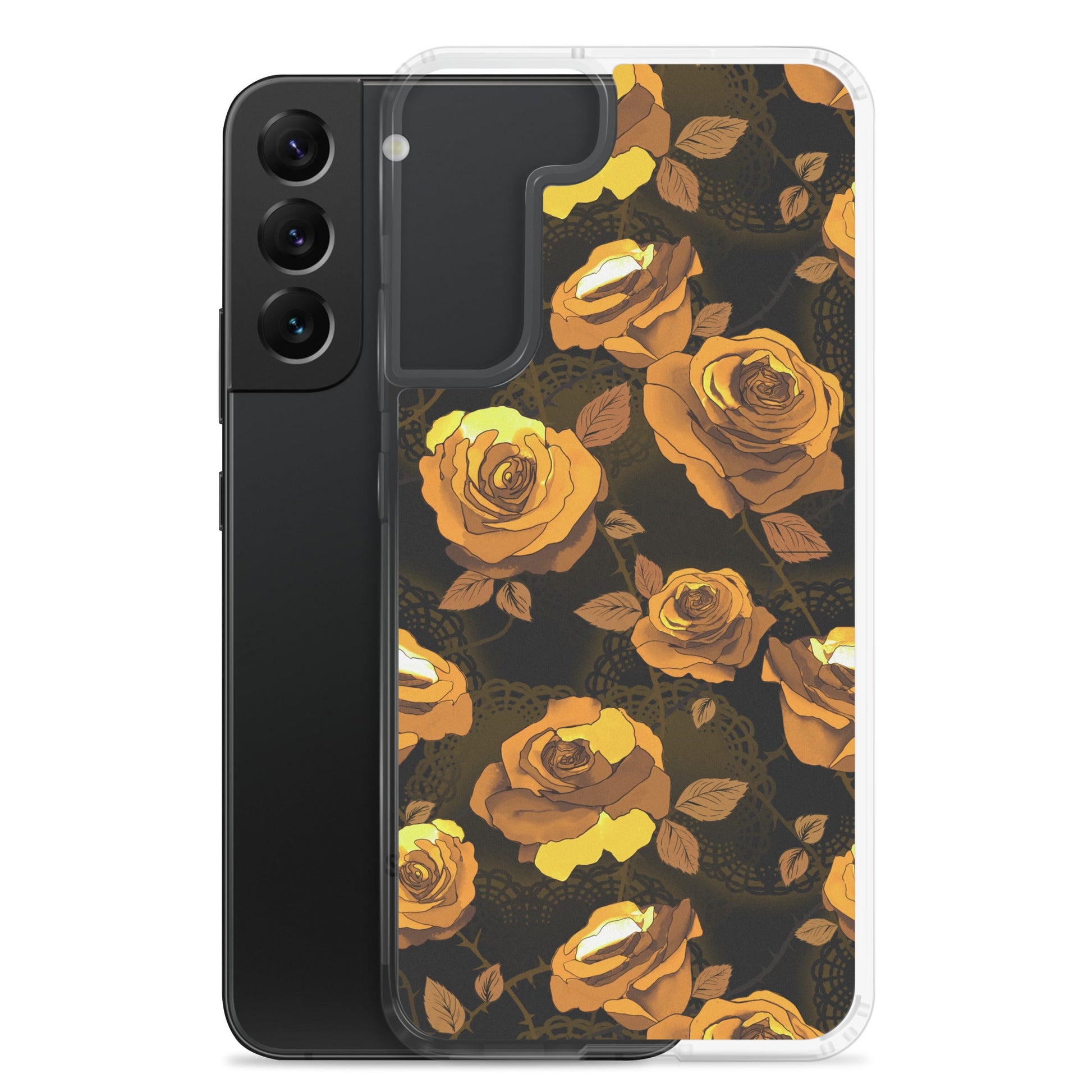 Sleek Enchanted Rose Samsung® Clear Case featuring a protective design with floral patterns and precise cutouts.