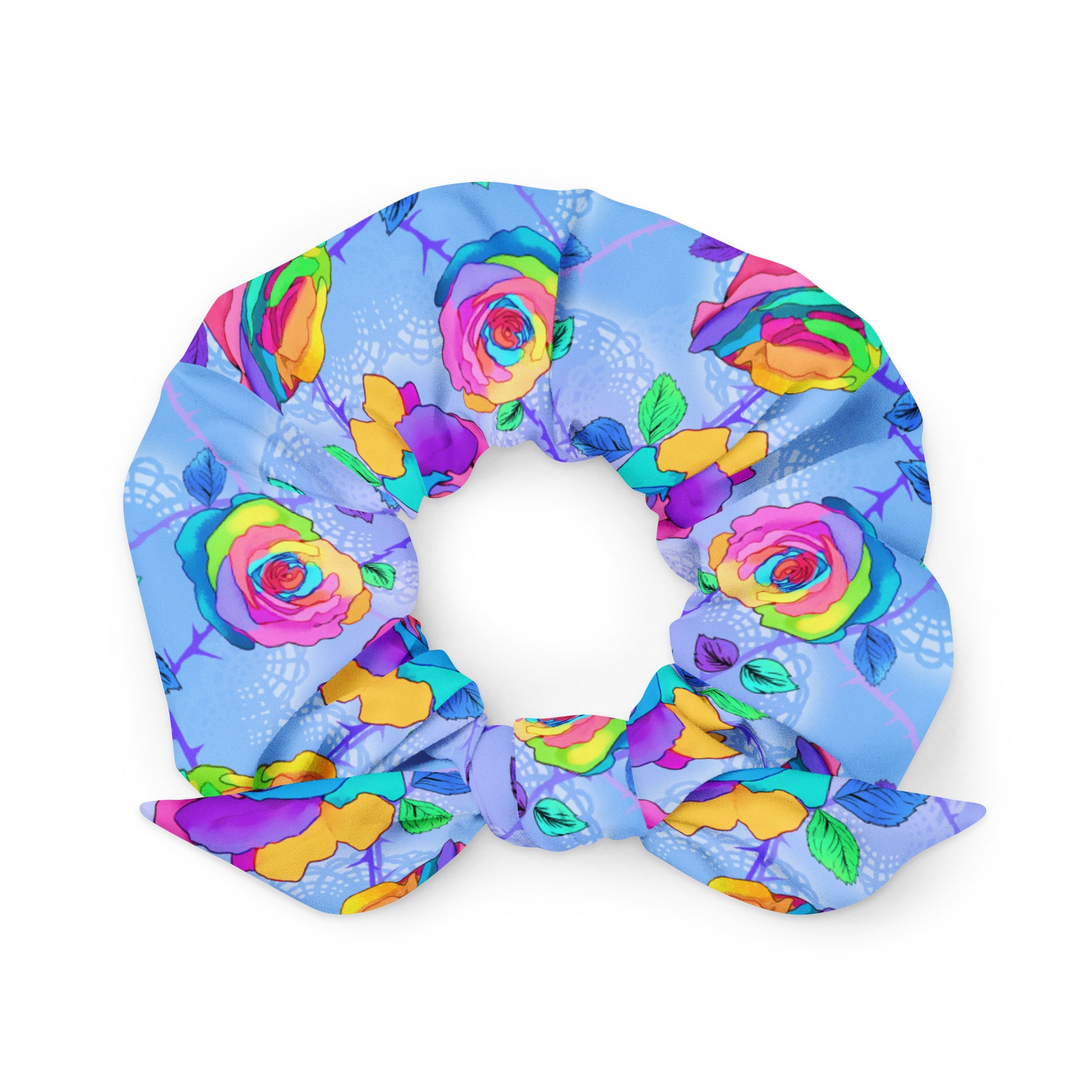Bright and stylish, the Enchanted Rose Scrunchie features a vibrant floral design perfect for any aesthetic.