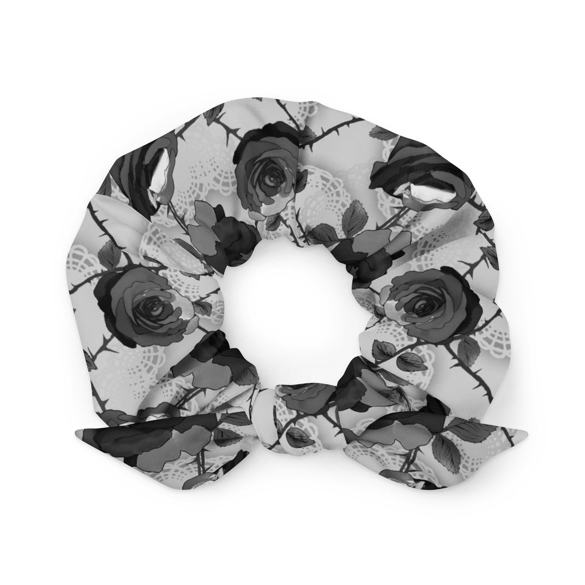 Stylish Enchanted Rose Scrunchie featuring a beautiful floral design, perfect for elevating your everyday look.