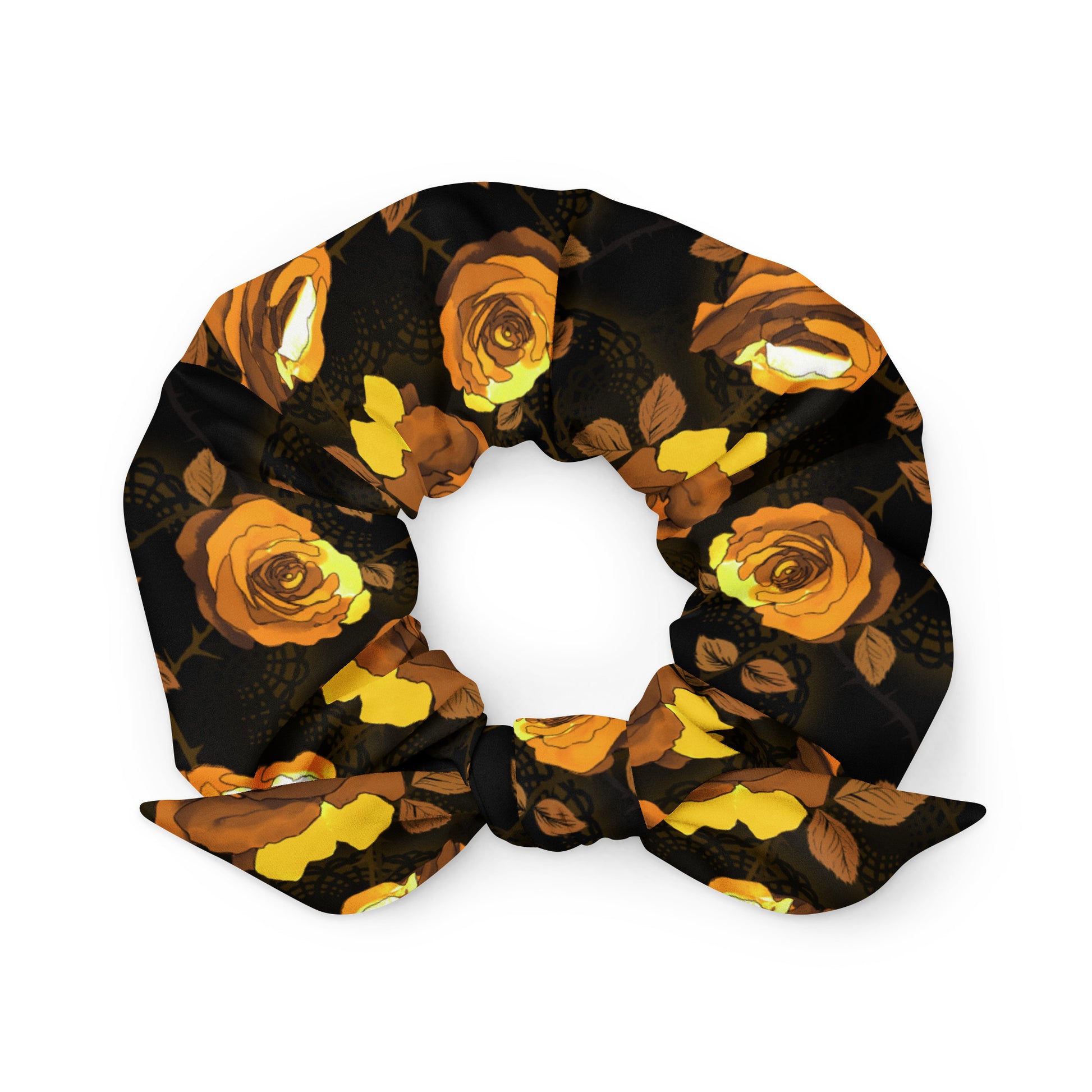 Stylish Enchanted Rose Scrunchie featuring vibrant floral patterns, perfect for enhancing your daily aesthetic.