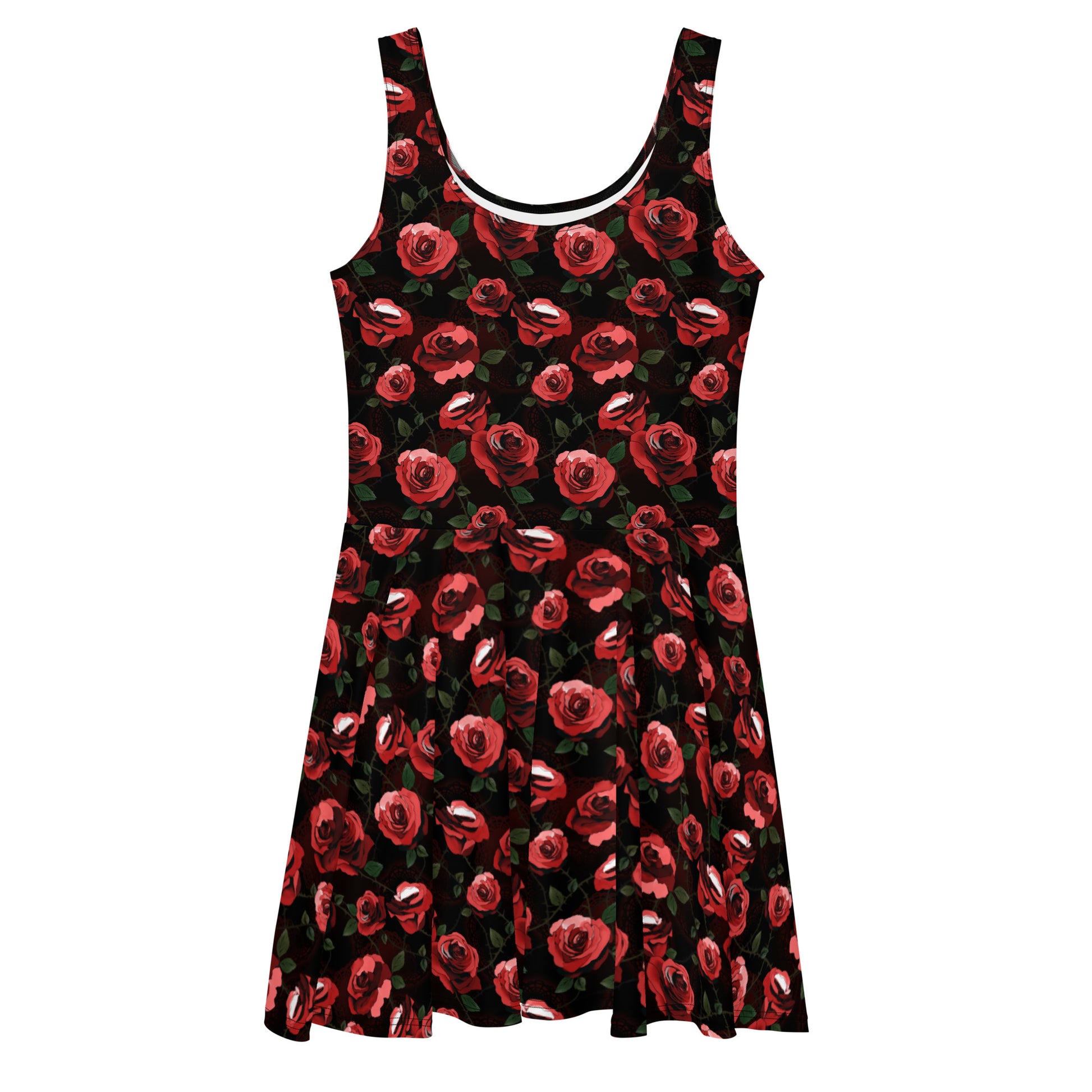 Stylish Enchanted Rose Skater Dress featuring a floral print, perfect for any occasion while keeping you comfy.