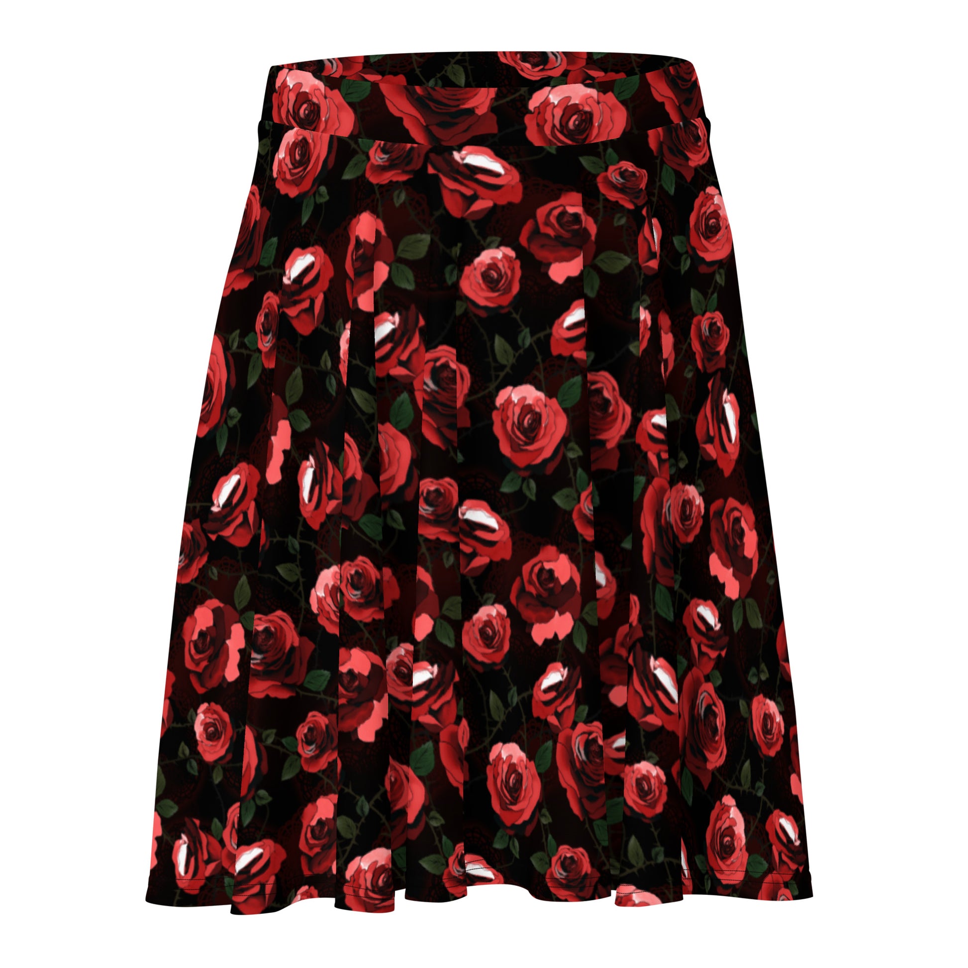 Flatter your figure with the Enchanted Rose Skater Skirt, featuring elegant rose blossoms on soft, flared fabric.