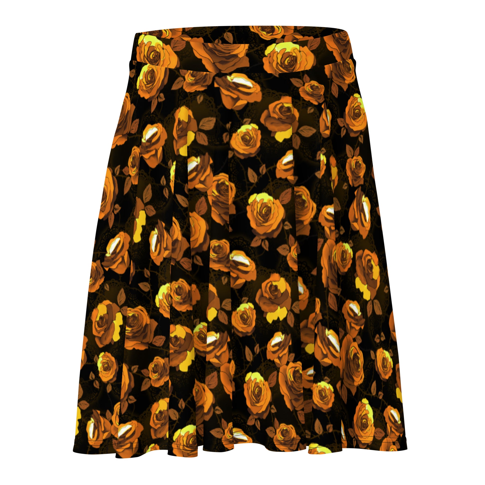 Discover the Enchanted Rose Skater Skirt, featuring elegant rose blossoms on soft fabric for a flattering fit.