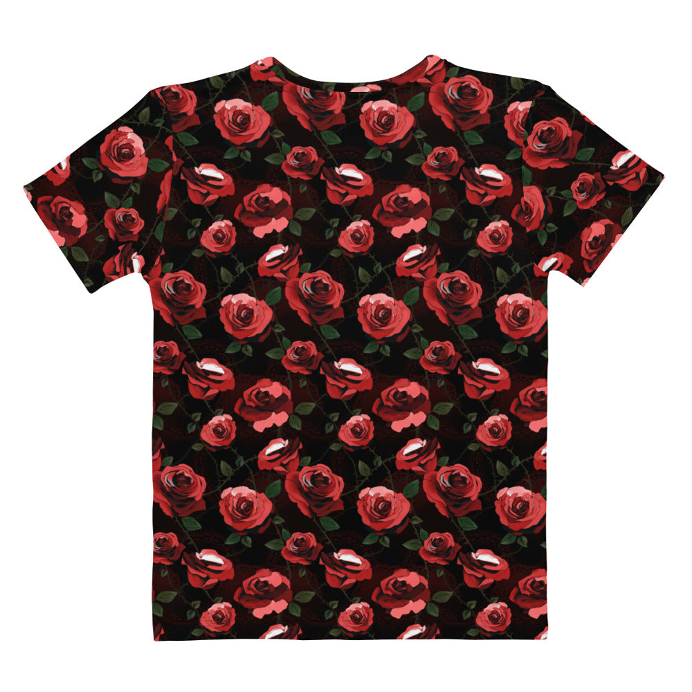 Stylish Enchanted Rose T-shirt featuring a vibrant floral design, perfect for any casual outfit.