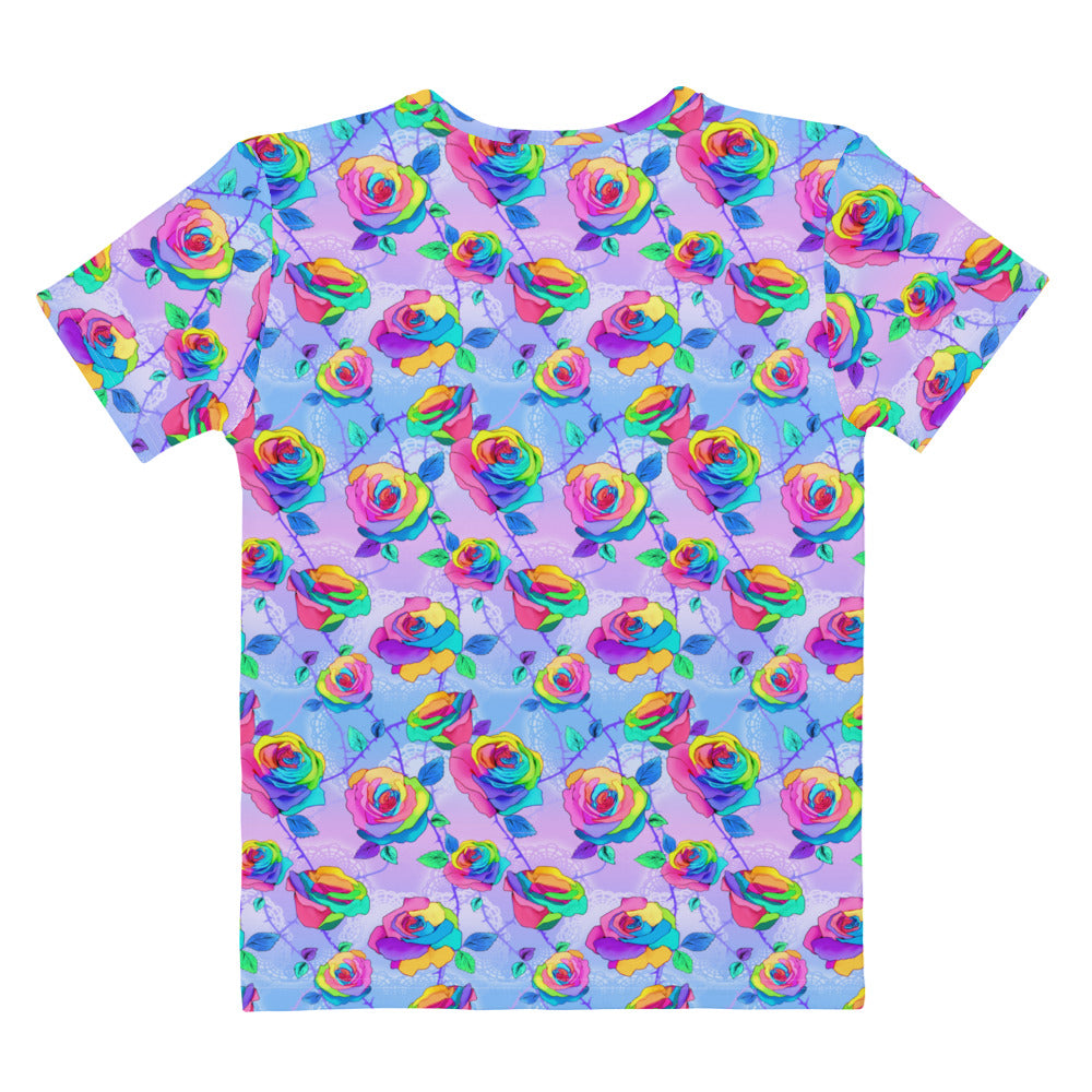 Colorful Enchanted Rose T-shirt featuring vibrant rose patterns, perfect for any mood and outfit. Ideal for everyday wear!