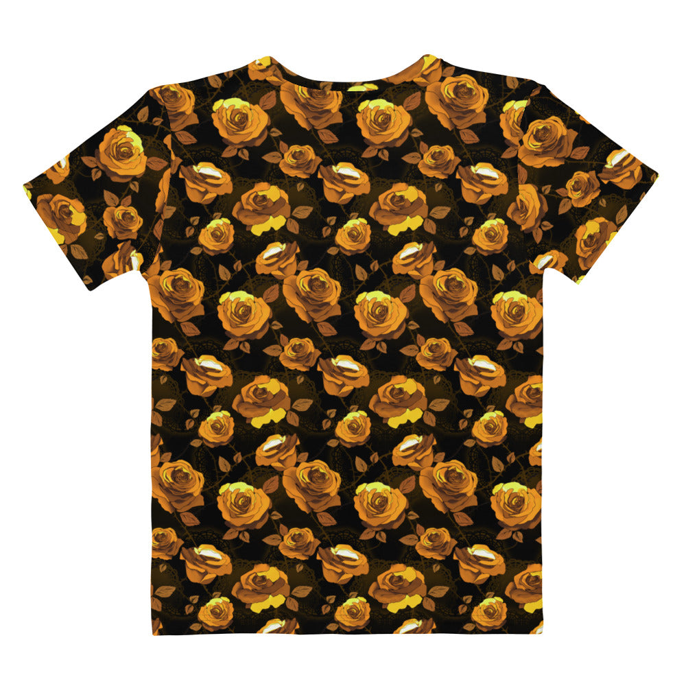 The Enchanted Rose T-shirt features a vibrant floral design, perfect for any mood and outfit pairing.