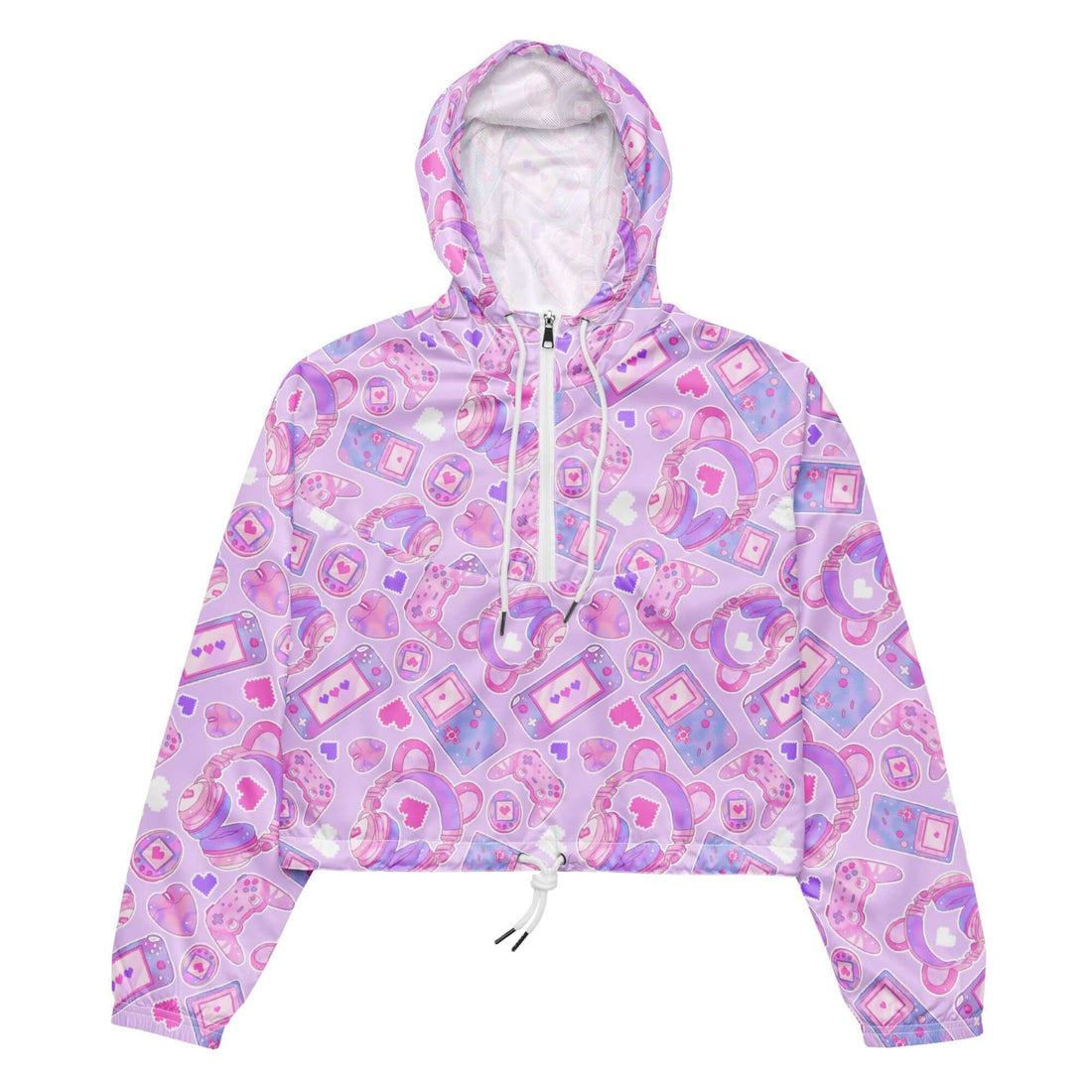 Stylish Gamer Girl cropped windbreaker with vibrant patterns, perfect for outdoor adventures and lightweight comfort.