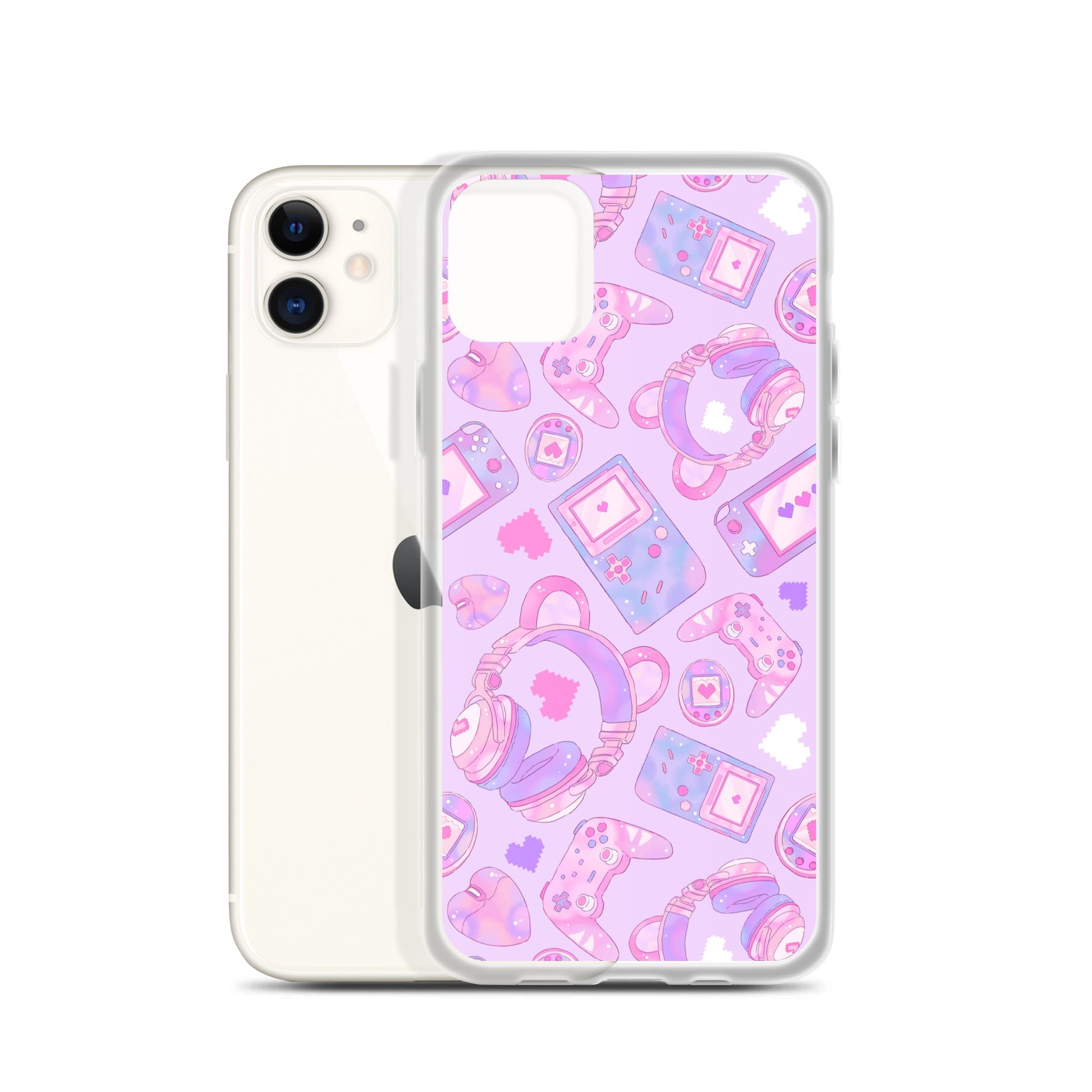 Gamer Girl iPhone® Clear Case featuring colorful gaming designs, offering protection from scratches and dust.