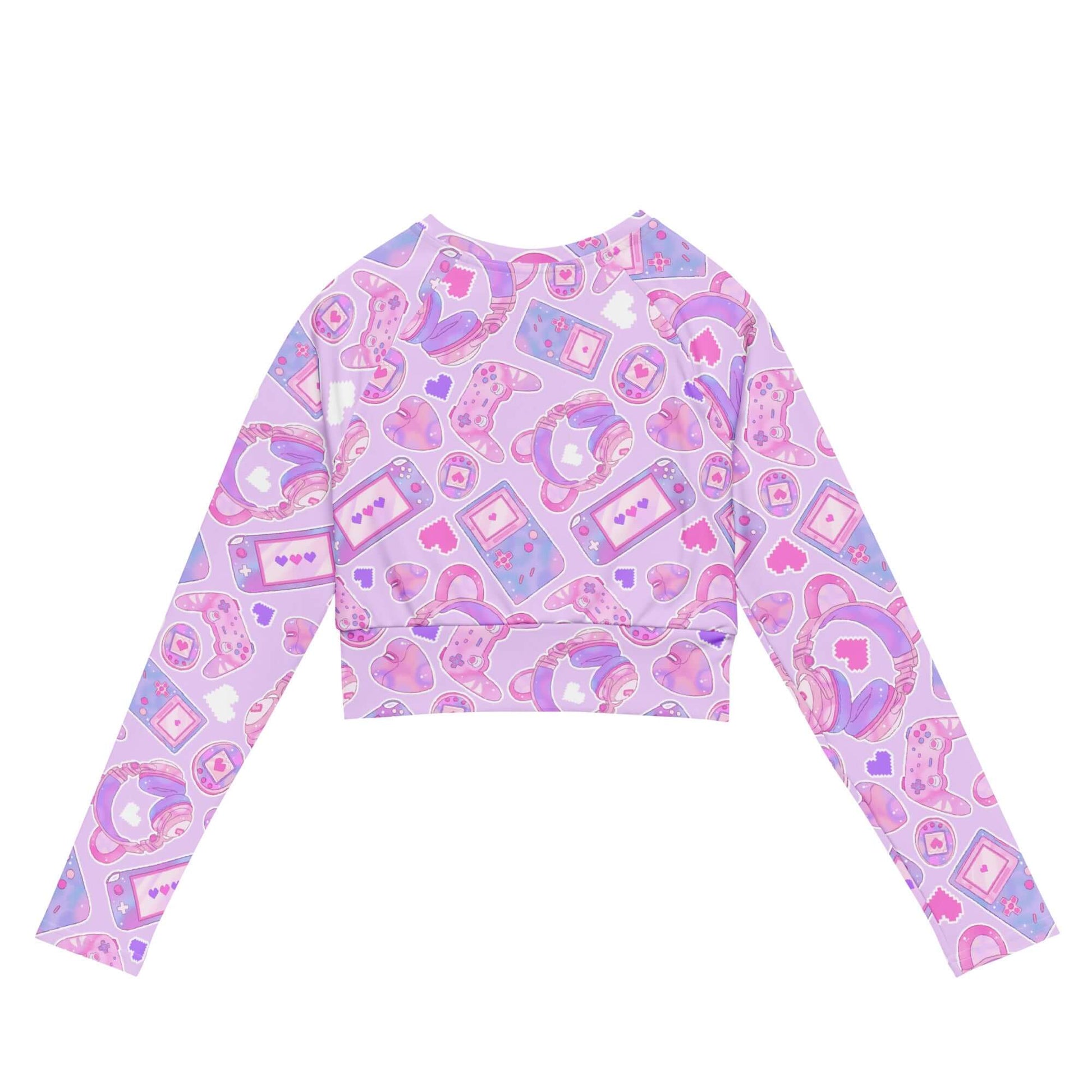 Gamer Girl Long-sleeved Crop Top featuring a playful design, perfect for eco-friendly athleisure looks.