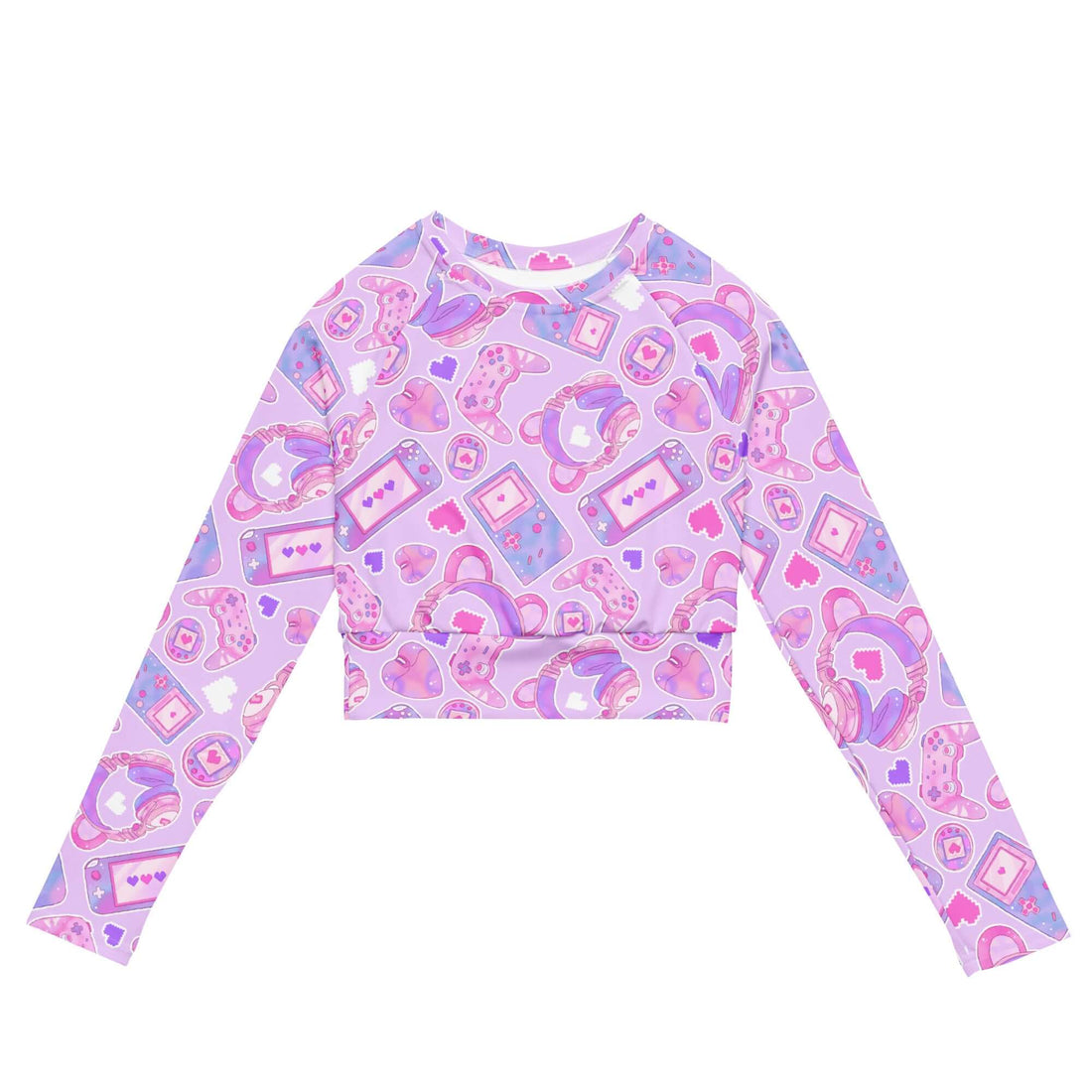 Gamer Girl Long-sleeved Crop Top in playful design, perfect for eco-friendly athleisure and sports activities.