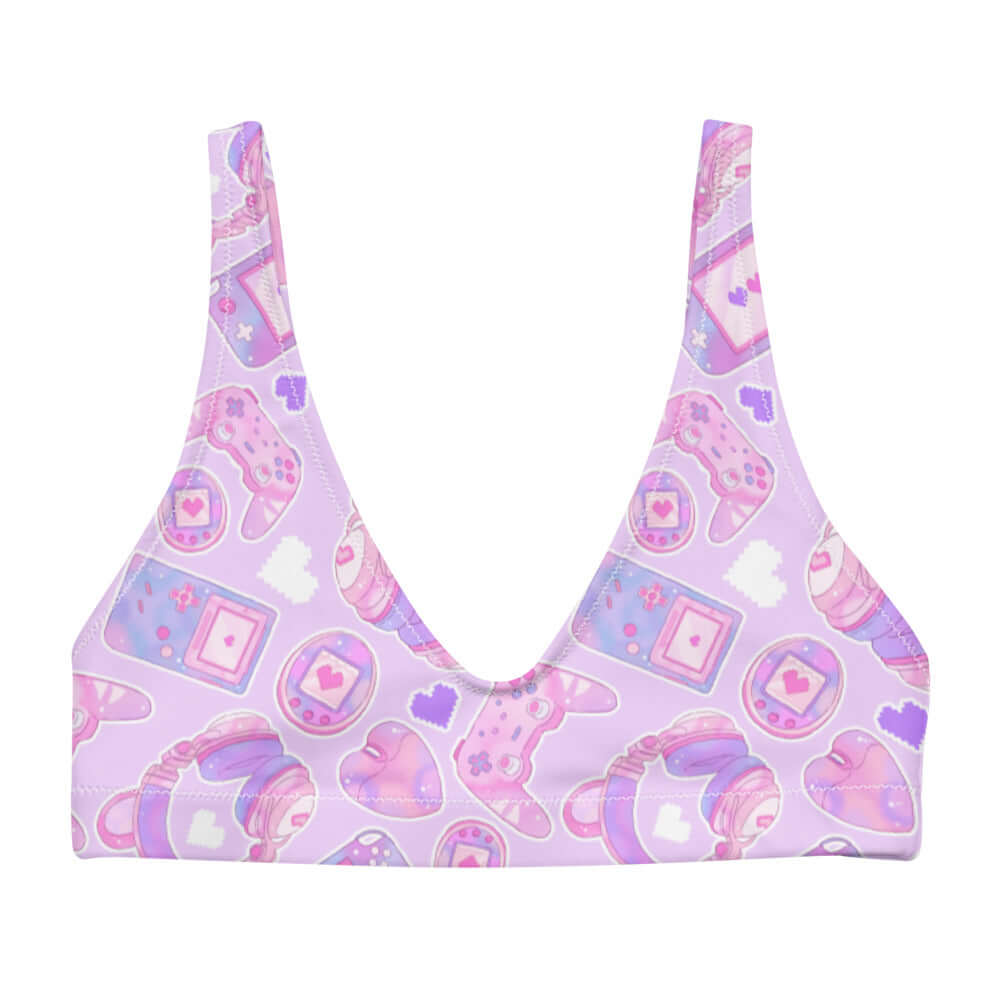 Gamer Girl Padded Bikini Top featuring a fun design, perfect for showcasing your cute and tough style at the beach.