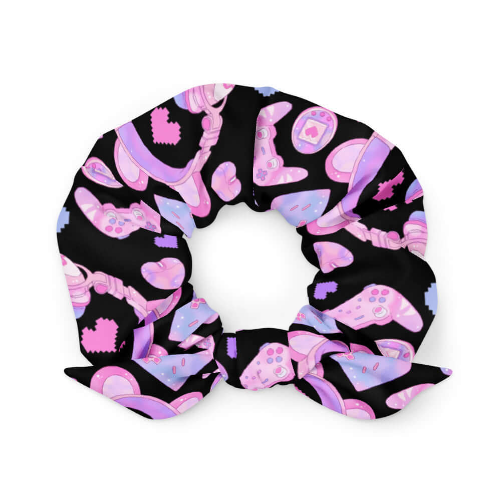 Stylish Gamer Girl Scrunchie featuring playful gaming motifs, perfect for keeping your hair in check while you play!