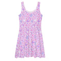 Gamer Girl Skater Dress features playful 8-bit hearts and pastel consoles, perfect for stylish gaming enthusiasts.