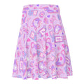 Gamer Girl Skater Skirt featuring vibrant 8-bit hearts and pastel gaming gear, perfect for any gamer’s wardrobe.
