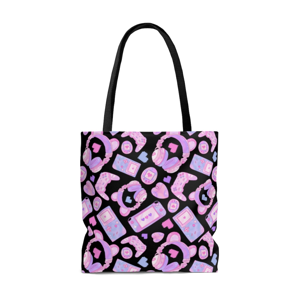 Stylish Gamer Girl Tote Bag (Black) features a fun gaming design, perfect for carrying your gear in kawaii style.