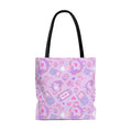 Kawaii Gamer Girl Tote Bag (Pink) features gaming icons, perfect for carrying your gear in style and comfort.