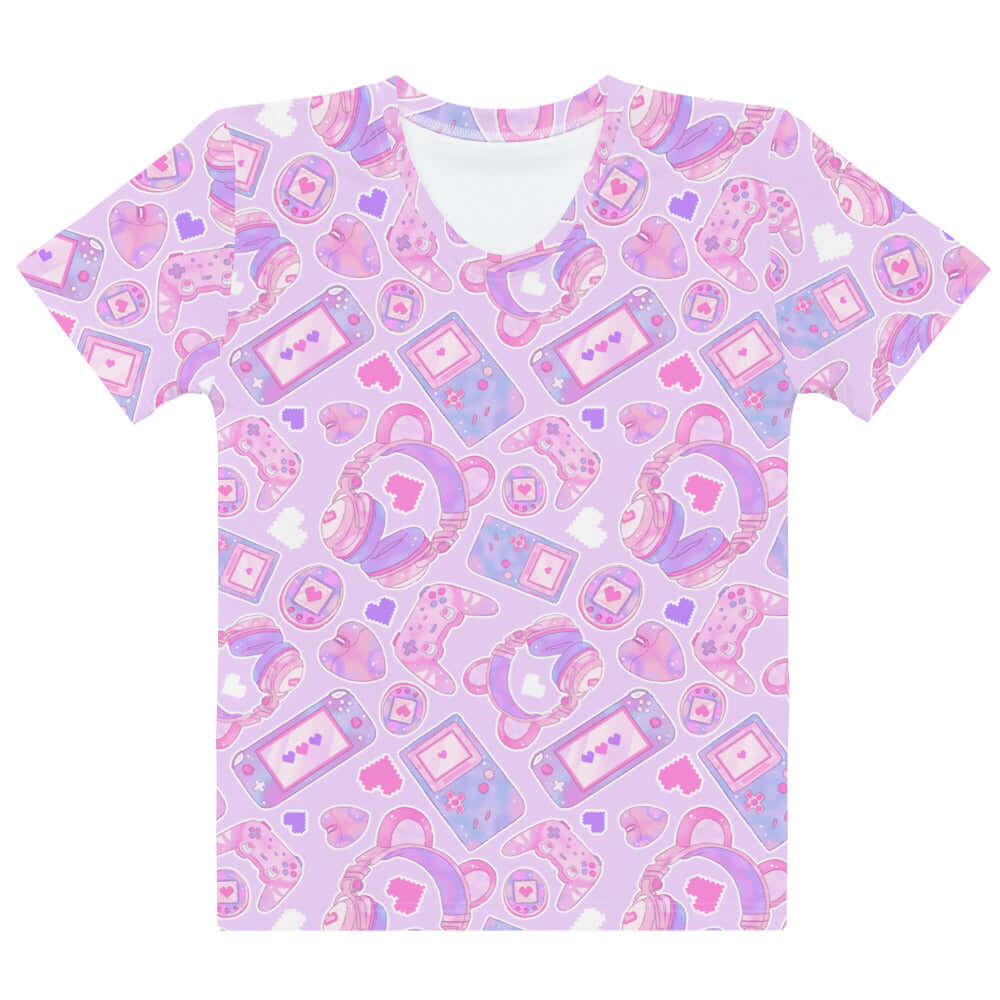 Gamer Girl T-shirt featuring playful gaming graphics, perfect for showcasing your nerdy and cute style.