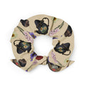 Gothic Tea Time Scrunchie featuring a dark floral design, perfect for a unique, stylish look in any wardrobe.