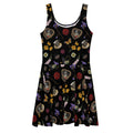 Stylish Gothic Tea Time Skater Dress with floral and skull print, perfect for a dark sense of fashion.