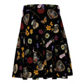 Flattering Gothic Tea Time Skater Skirt featuring a unique floral and skull print, perfect for any stylish occasion.