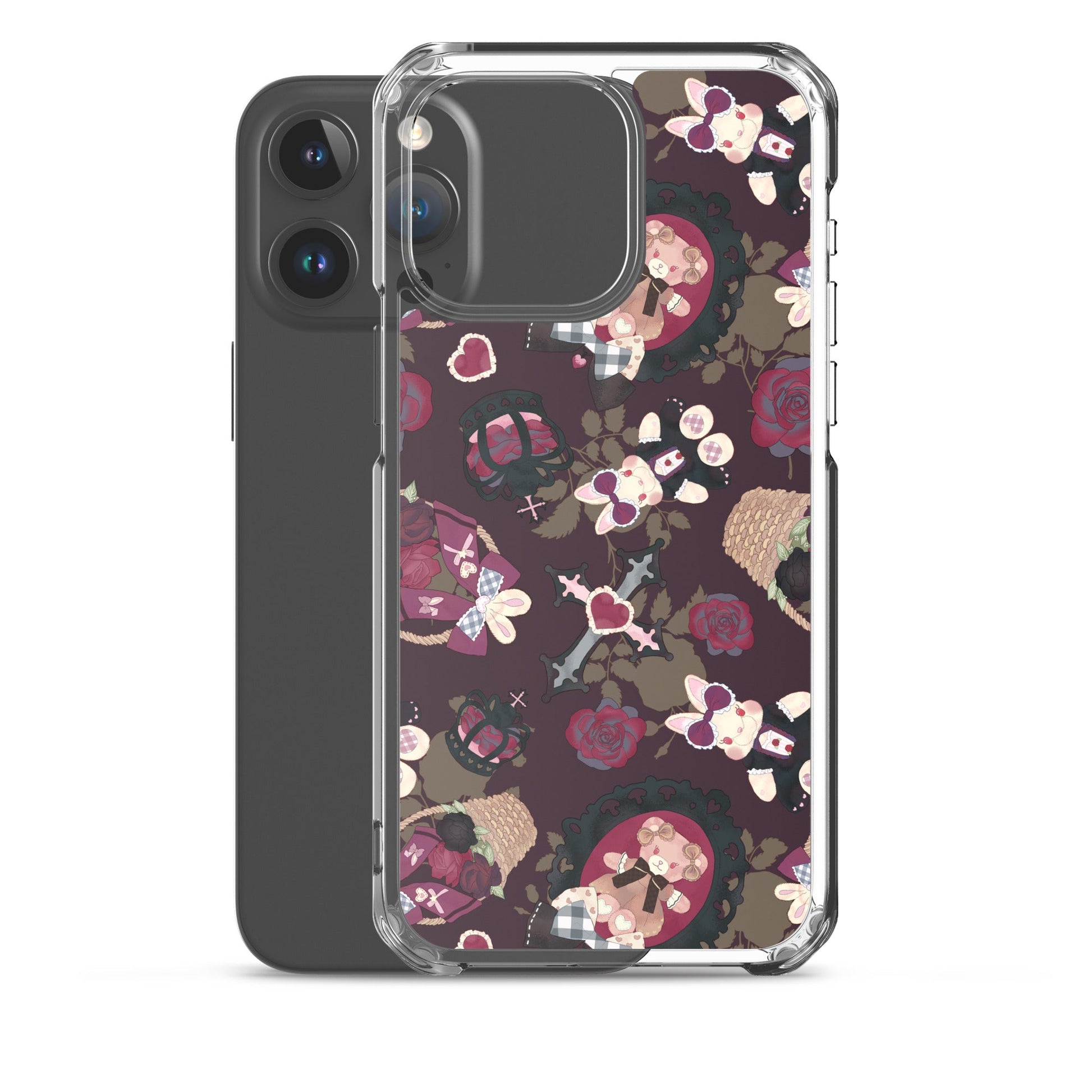Gothic Teddy iPhone® Clear Case showcases a unique design, offering protection from scratches and dirt effortlessly.