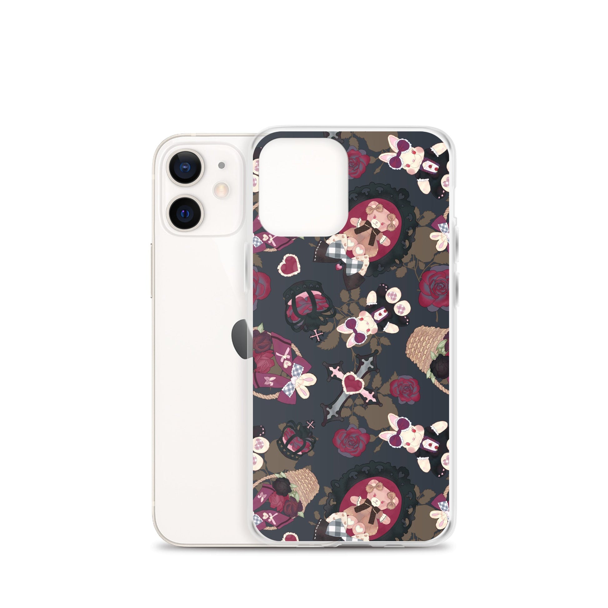 Stylish Gothic Teddy iPhone® Clear Case offers protection while showcasing a unique design with floral accents.