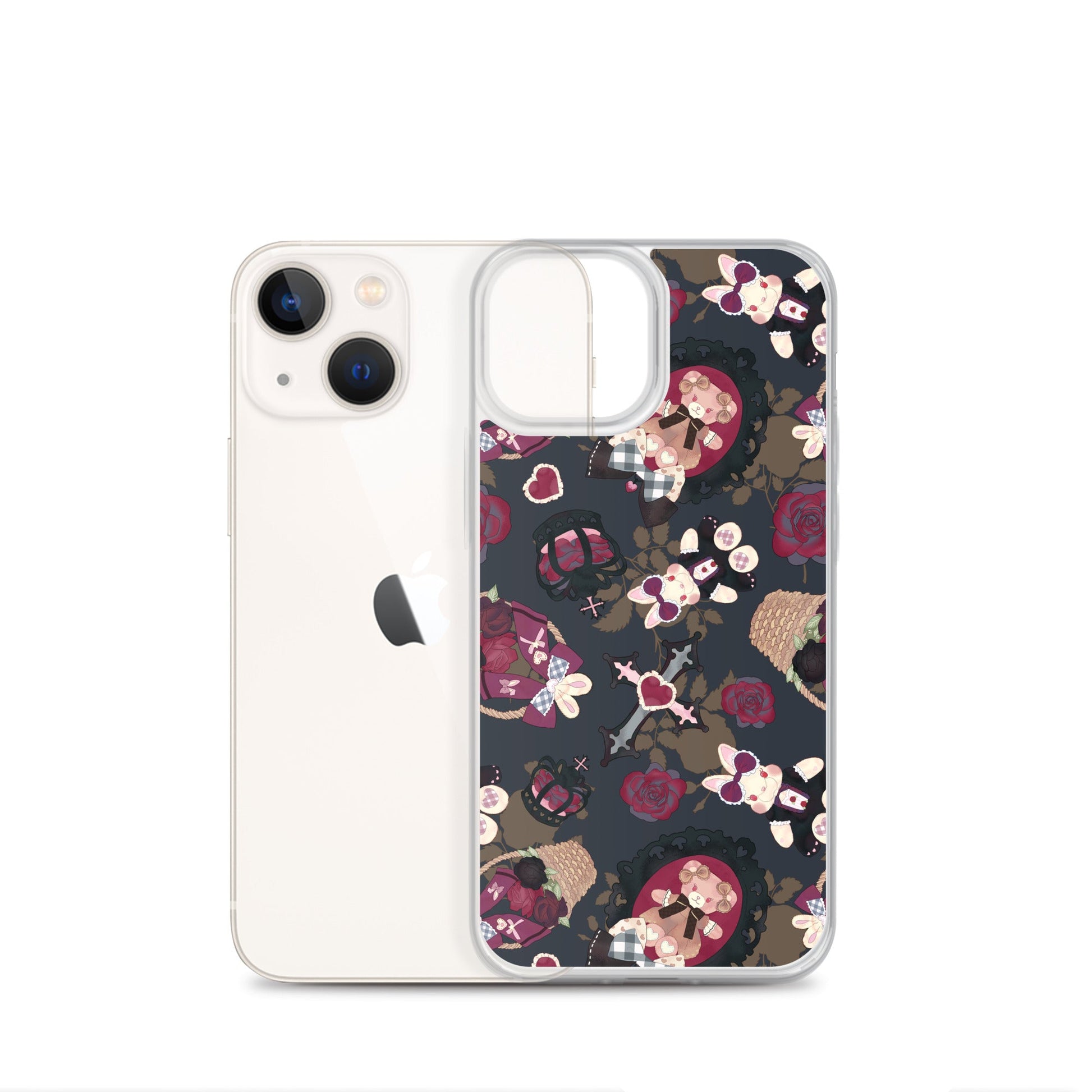 Sleek Gothic Teddy iPhone® Clear Case featuring a unique design, protecting against scratches and dirt.