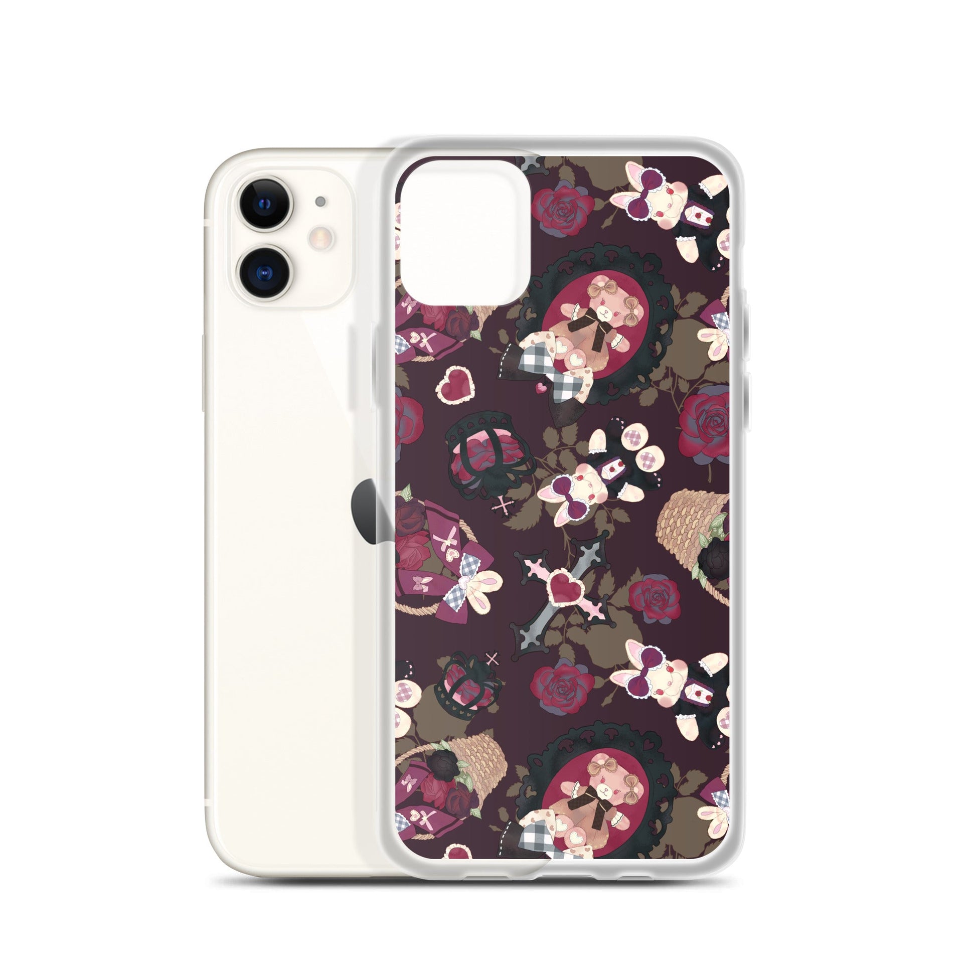Gothic Teddy iPhone® Clear Case featuring a unique design, providing stylish protection against scratches and dust.
