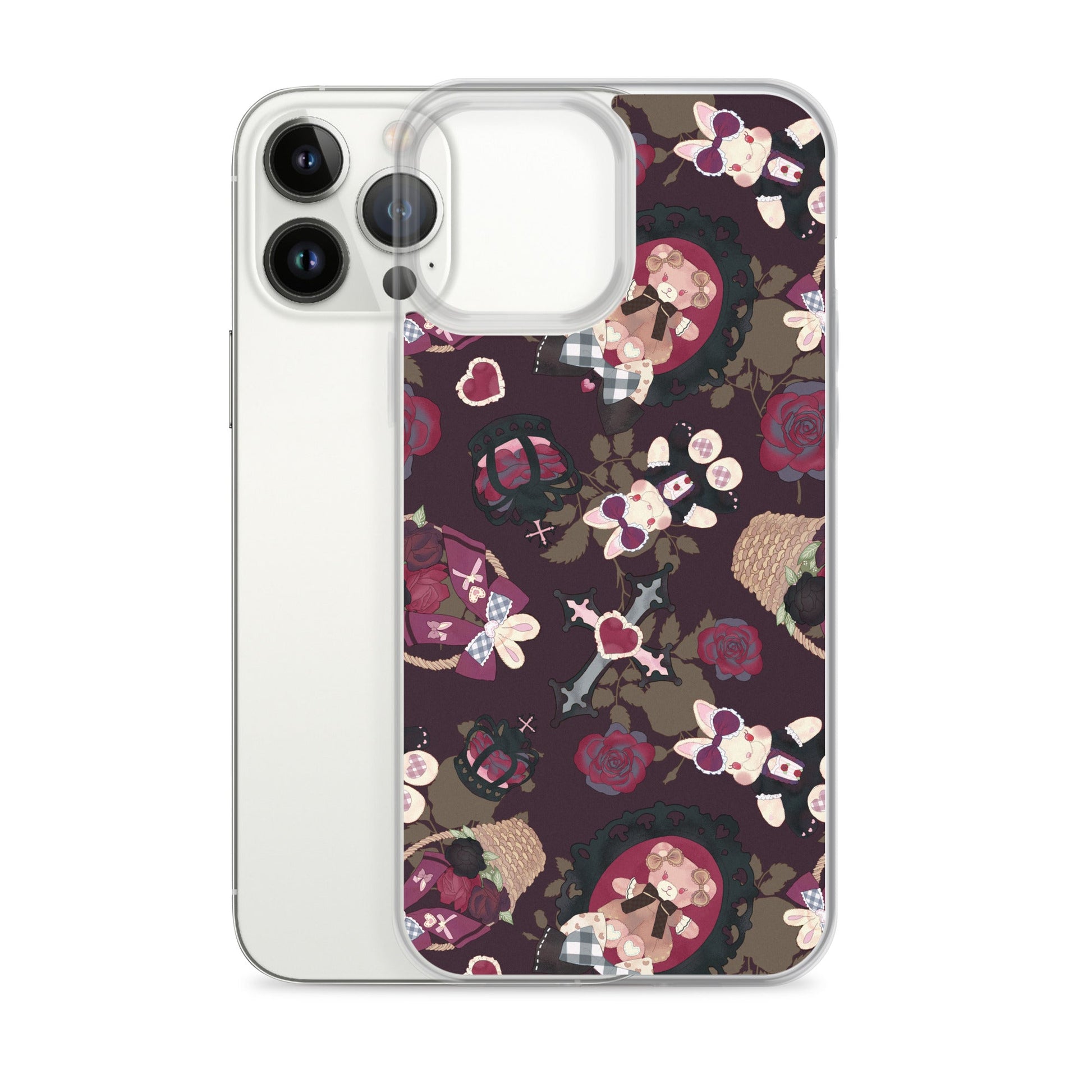 Gothic Teddy iPhone® Clear Case features a playful design, offering protection against scratches and dirt.